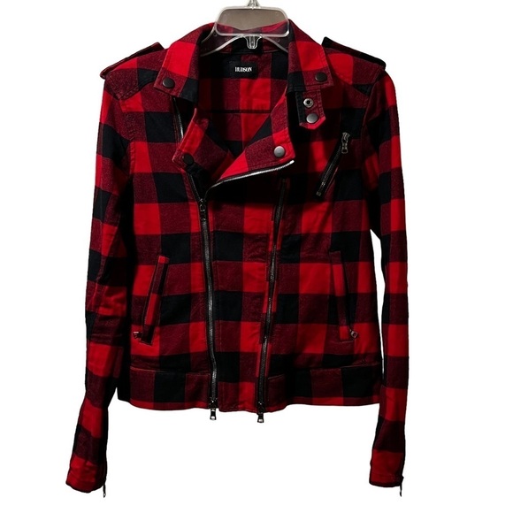 Hudson Revolve Cynic Moto jacket in Tundra Plaid S structured red black - Picture 5 of 16